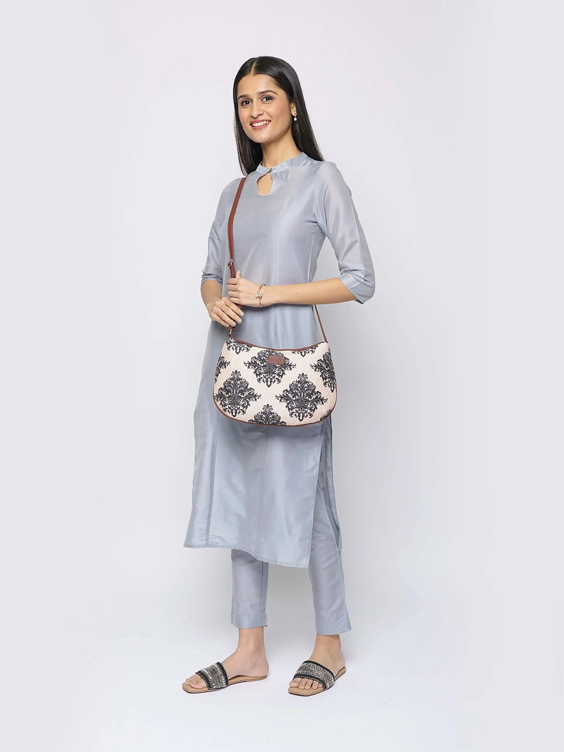 ZOUK 100% PeTA Approved Vegan Leather Mughal Motif Print Shoulder Bag for Women